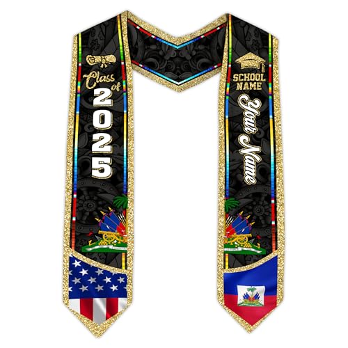 MonkeyVan Haitians Graduation Sash Haiti Graduation Stole Custom Haitians American Flag Graduation Sash 2025 Class of 2025 Ht12