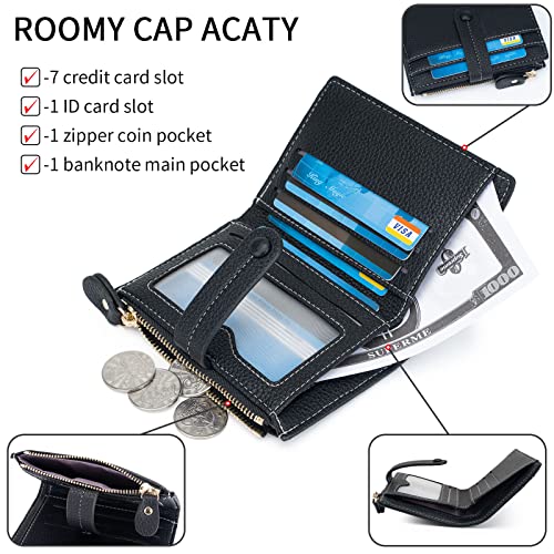 HKCLUF Small Wallets for Women,RFID Blocking Bifold Wallet For Women PU Leather Card Holder Zipper Coin Pocket with ID Window(Black)3