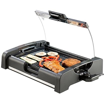 Rosenstein & Söhne Tischgrill mit Deckel: Tischgrill mit Glasdeckel, Keramik-beschichtete Grillplatte, 1.650 W…