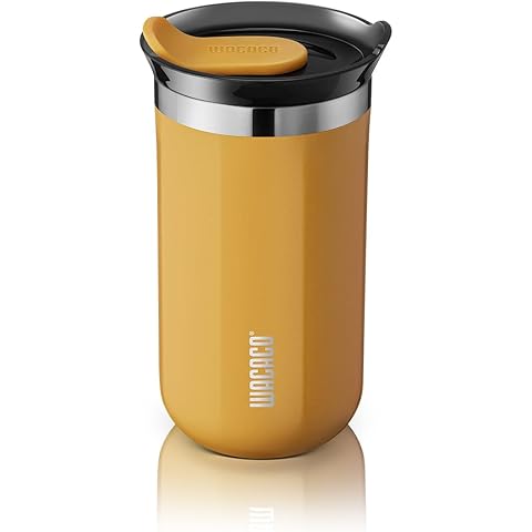 WACACO Octaroma Lungo Vacuum Insulated Coffee Mug, Double-wall Stainless Steel Travel Tumbler With Drinking Lid, 10 fl oz(300ml), Amber Yellow