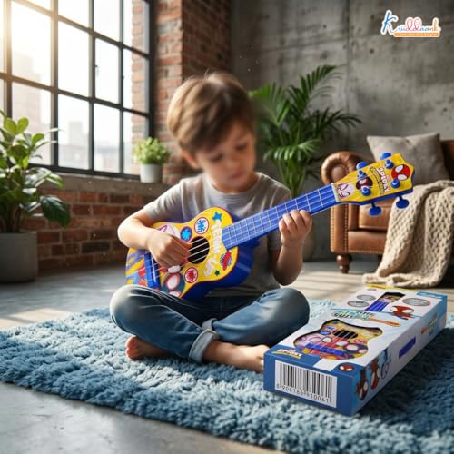 Image of Spiderman Big Toy Guitar for Kids - 4 Adjustable Strings, Fingerstyle Tab & Pick - Portable Learning & Educational Musical Instrument Toy for Boys 3+ Years