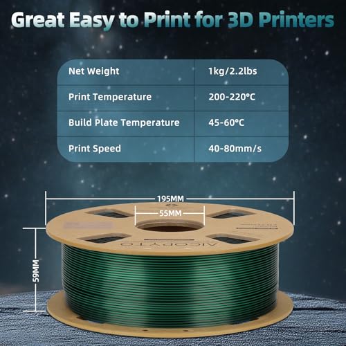 Image of Dual Color Silk PLA 3D Printer Filament 1.75mm,Dual Color 2-in-1 Green-Black Silk Filament 1KG Spool (2.2lbs) Dimensional Accuracy Probability + /- 0.02mm Fit Most FDM 3D Printers, Black-Green