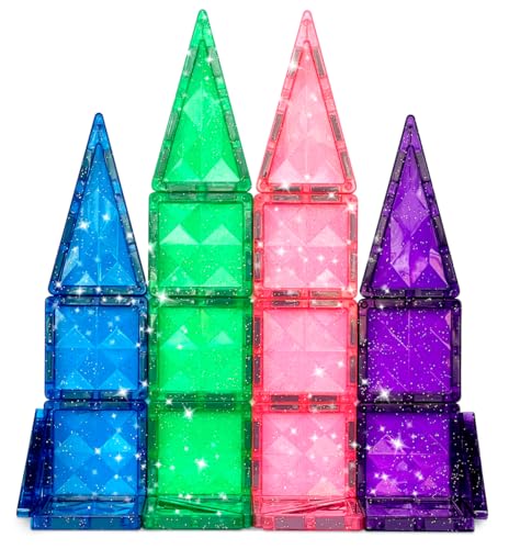 Image of CreateOn Crayola Mini Magnetic PIP-Tiles, Building Set for Kids, Magnetic Building Toys for Kids, STEM Travel Toys for Boys and Girls Ages 3+, 24-Piece Set (Glitter)