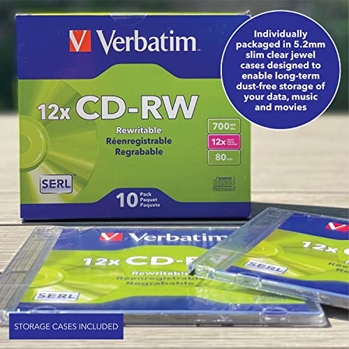 Image of Verbatim CD-RW 700MB 4X-12X Rewritable Blank Media - 10 Discs in Slim Jewel Cases