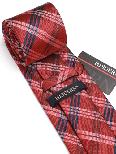 Image of HISDERN Mens Ties Set Stripe Plaid Ties for Men and Pocket Square Cufflinks Formal Silk Necktie Wedding Business
