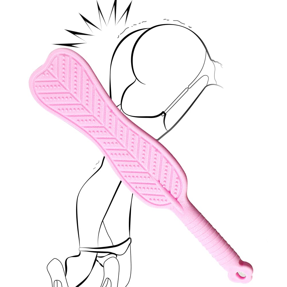 Spanking Paddle for Sex Adult Play,Textured Rubber Palm-Leaf Fan Shaped Slapper Sex Paddle, Bumps Flexible Flirt Toy for SM Bondage Game Adult Sex Toys,for Couple/Women/Gay 14.96 inch BDSM (Pink)