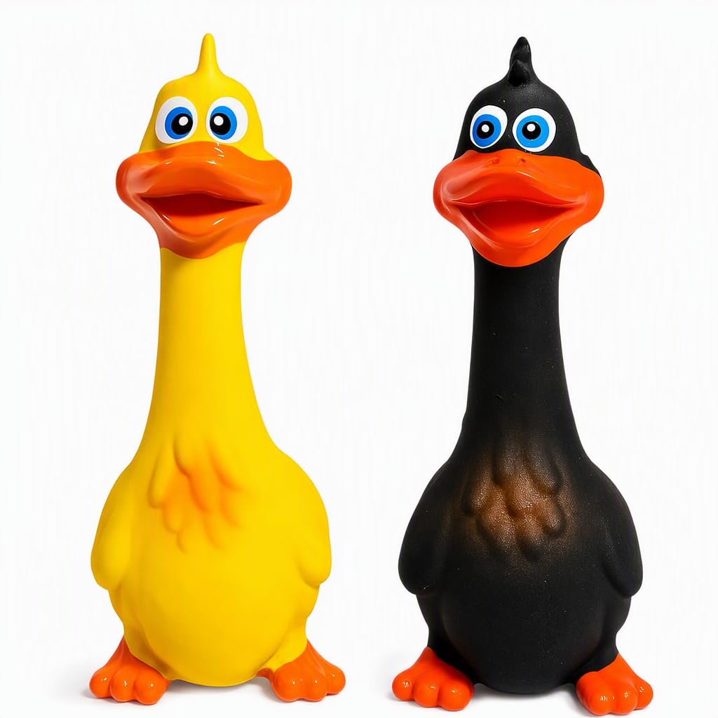 Squeaky Dog Toys, 2-Pack, Yellow and Black Ducks, Latex Dog Squeaky Toy