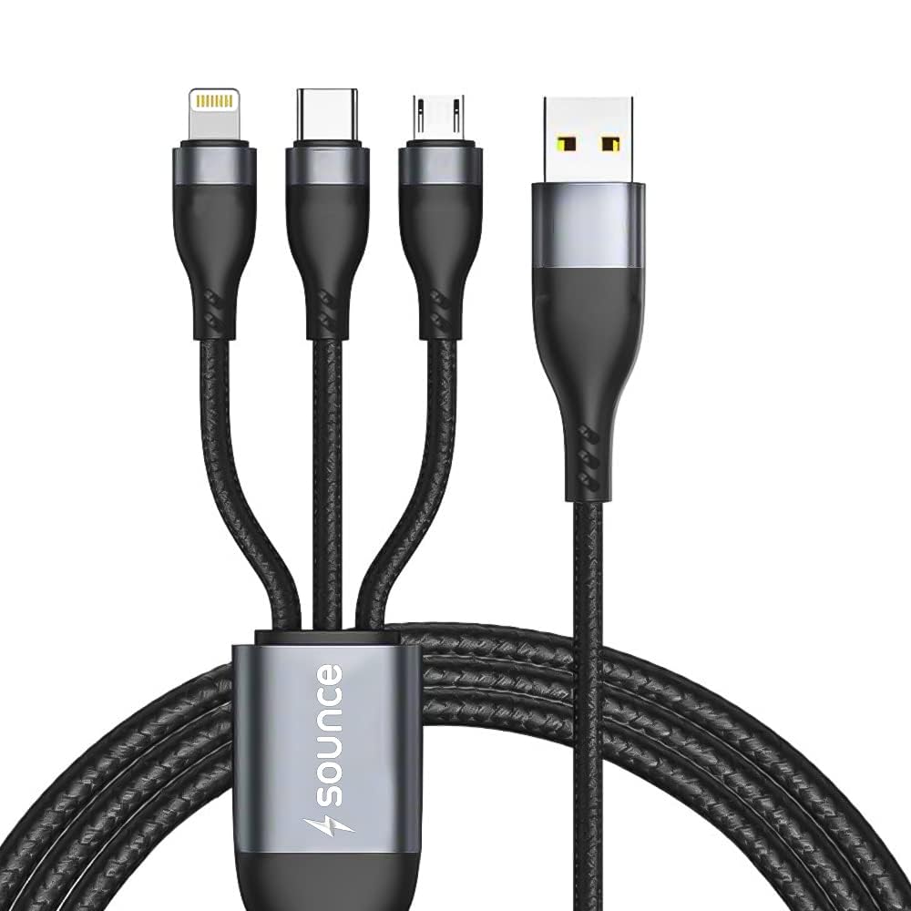 Sounce 100W/6A Speed Fast Charging USB 3.0 Cable 4 Ft/1.2m to 3-in-1 Long Charging Cord with Type C + Micro USB + Lightning Connector 480 Mbps Data Transfer for Laptop,Tablets,Smartphones & More,Black-image-35