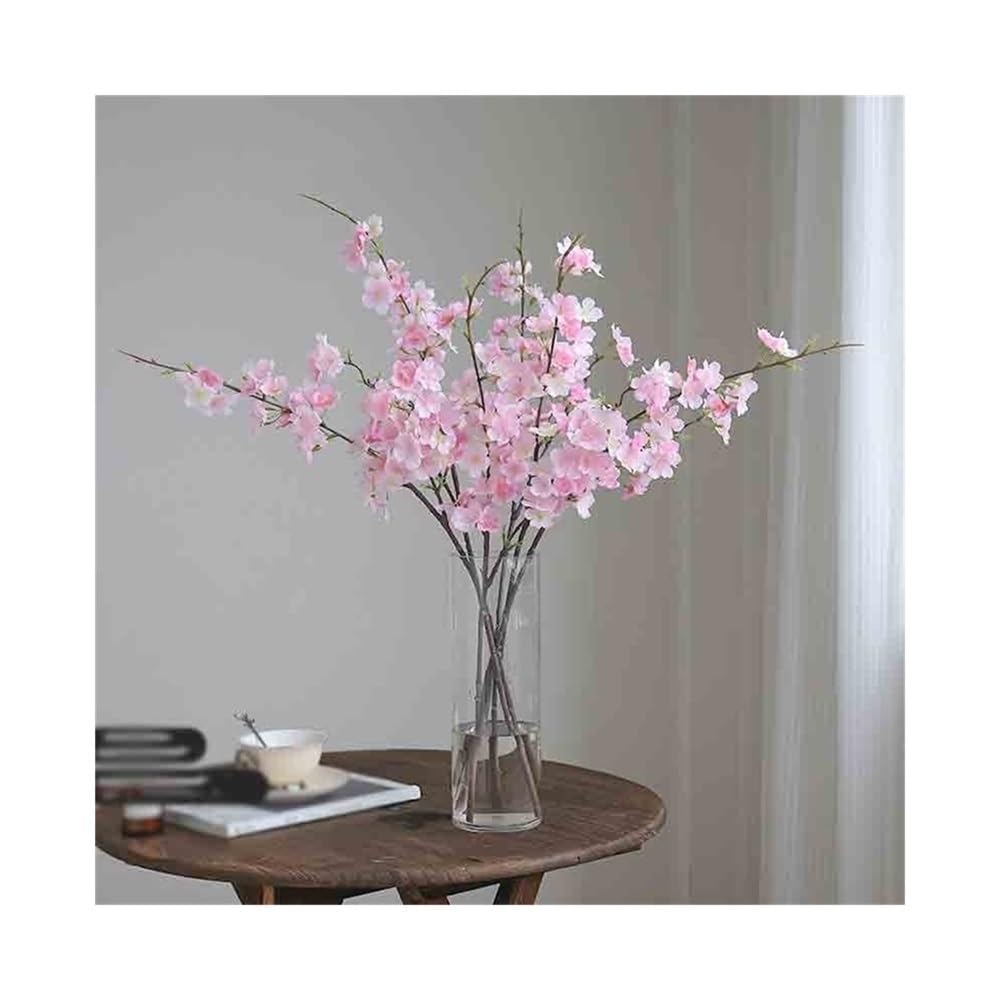 Gv8pA5fj7b Ready Arranged Flowers in Vase Transparent Glass Vase Peach Blossom Fake Flowers Simulation Flower Arrangement Indoor Hall Table Decoration
