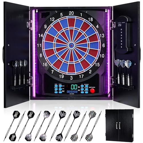 Electronic Dart Board, Electric Dartboard Cabinet Set for Adults [12 Soft Tip Darts] Individual...