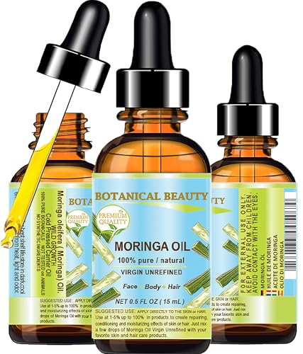 Botanical Beauty MORINGA OIL Moringa oleifera WILD GROWTH Himalayan 100% Pure Natural Undiluted Virgin Unrefined for Face, Skin, Hair, Lip, Nails 0.5 Fl Oz 15 ml