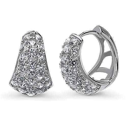 Valentines Day Gift - BERRICLE Rhodium Plated Sterling Silver Cubic Zirconia CZ Dome Small Fashion Hoop Huggie Earrings 0.56