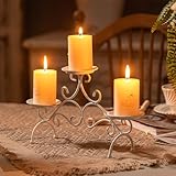 SOFE Rustic Fireplace Candelabra Candle Holder, 3 Arm Metal Pillar Candle Holders, Shabby Chic White Candle Holder for Mantel Decor, Scroll Candle Stand for Home, Wedding, Christmas, Thanksgiving