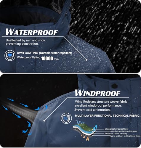 Mens Skiing Jackets Winter Waterproof Snow Jackets Fleece Lined Insulated Heavy Parka Jackets Coats with Hoode - Image 3