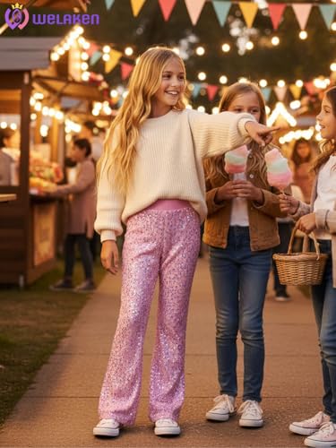 Image of WELAKEN Sequin Casual Pants for Girls with Lining Kids & Little Girl's Sparkling Trousers