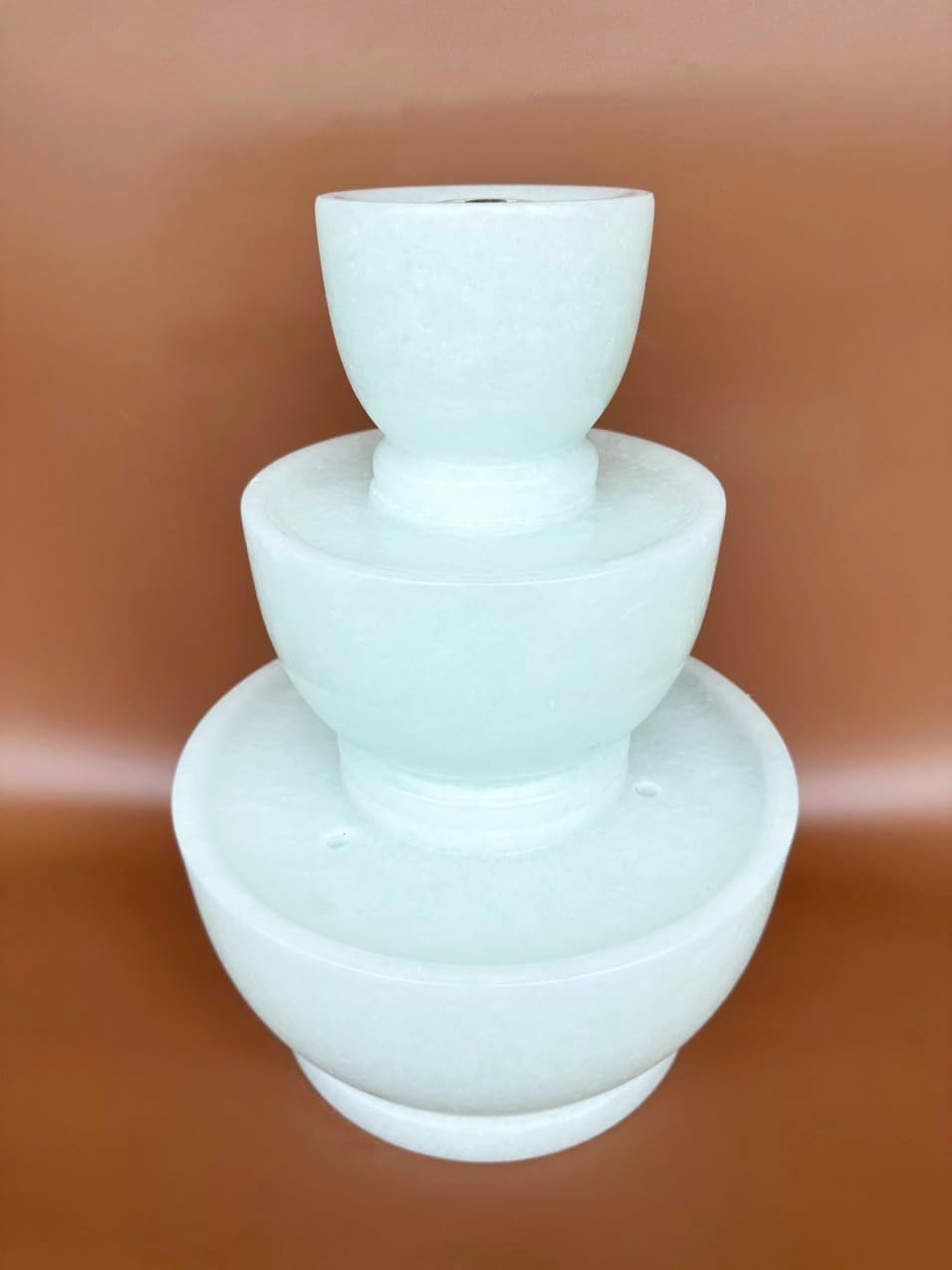 Indoor or Outdoor Floor Water Fountain, 11.8" H 3-Tiers White Marble Water Fountain with Submersible Electric Pump - Garden Cascading Waterfall for Yard Patio Lawn Home Decor