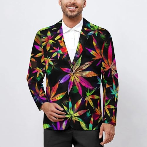 Colorful Rainbow Weed Leaves Plant Mens Casual Blazer Button Suit Jacket Lightweight Sport Coat for Work Business2