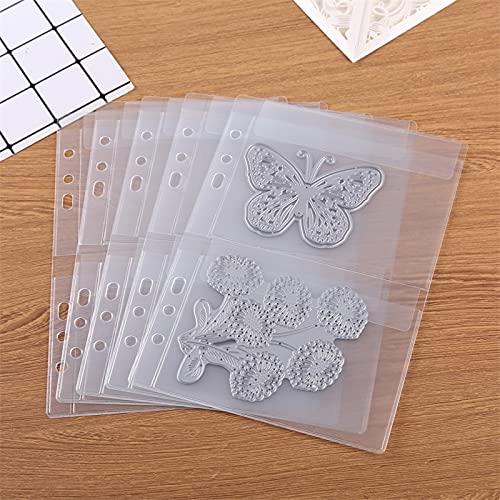 OTCRAFT 20 Pack A5 Size Plastic Binder Pockets,6 Holes Waterproof PVC Folders Loose Leaf Bag forBudgeting Loose Leaf Bags Planner Insert Pouches Photo,Document, Die Storage Bills Organizer(2 Grid)