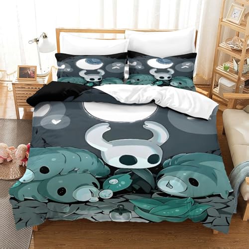 Hollow Knight Impresión 3D DigitalJuegos para Dormitorio Funda De Edredón Funda Nórdica Y Funda De Almohada con Cremallera Microfibra Juego De Ropa De Cama 3 Piezas Single（140x200cm）