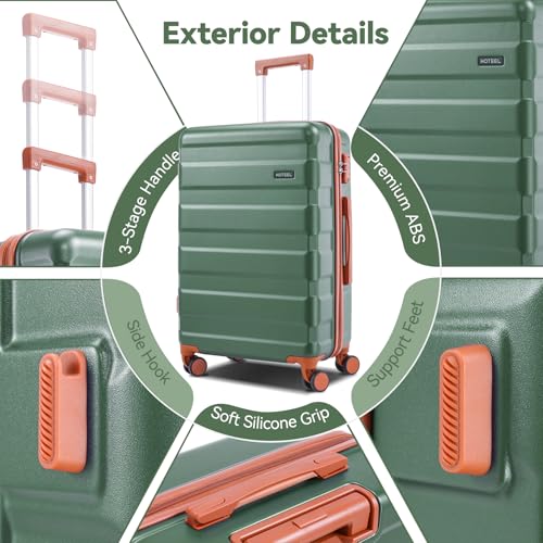 Image of Hoteel Luggage Sets 3 Piece, 4-Yr Warranty Durable Suitcase Dual-Spinner Wheel TSA Lock, Lightweight Travel Hardshell ABS Carry on Luggage for Men&Women, Forest Green(20in /DB /TB)
