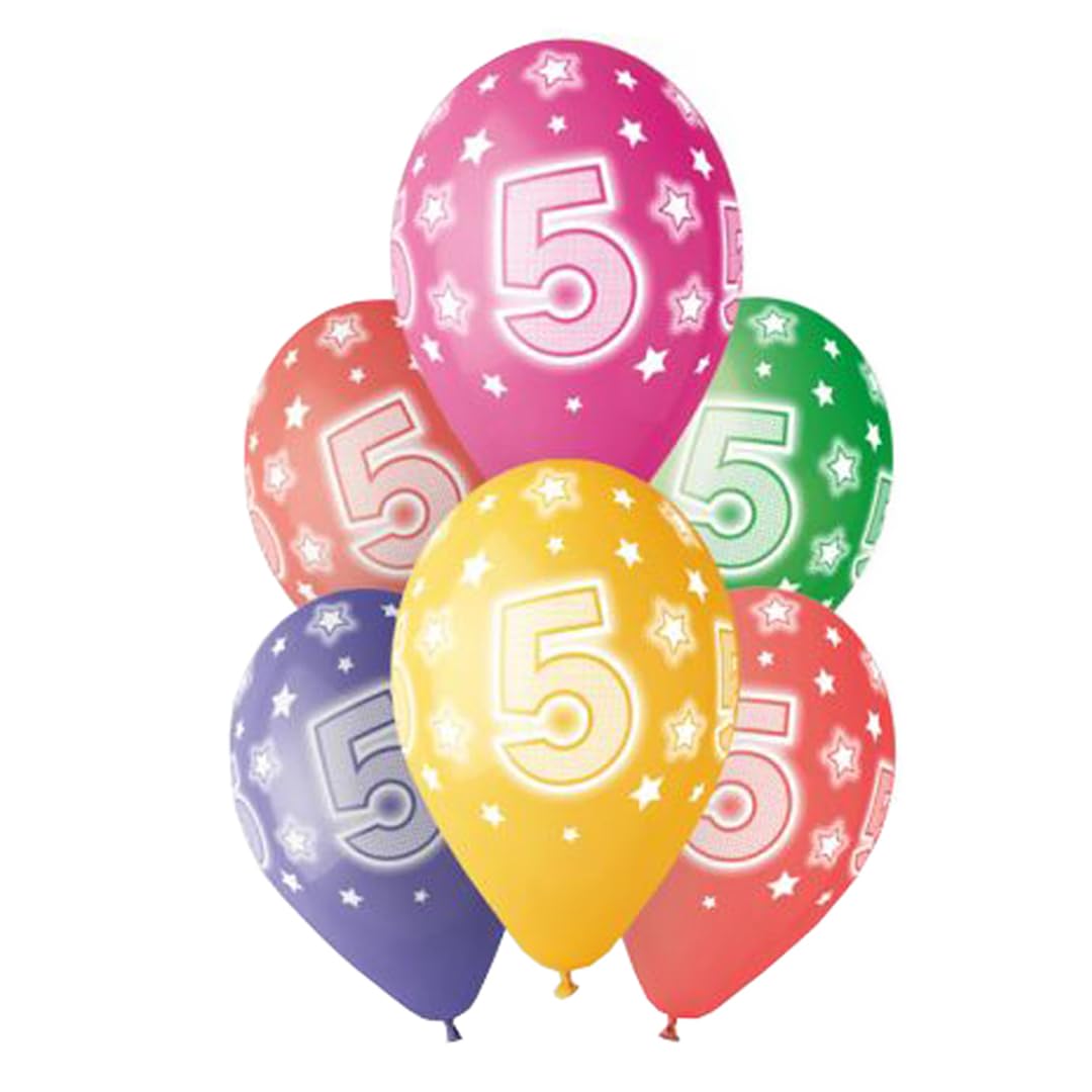Assorted Colour Cosmic Stars Age Latex Balloons 33cm / 13 in - Pack of 6 (Age 5, 33cm / 13 in)