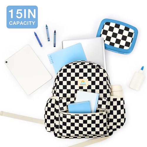 Image of STEAMEDBUN Corduroy Kids Backpack for Girls and Boys 5-8: Boys Backpack for Elementary Kindergarten - 15 inch Cute Backpacks for Kids - Checkered