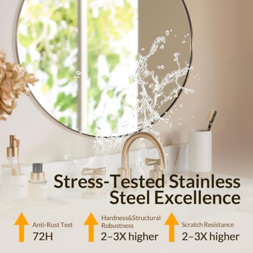 Image of ANDY STAR Champagne Bronze Vanity Mirror, 32 inch Round Mirror for Bathroom | Modern Circle Mirrors in 1 inch Rustproof Stainless Steel Frame, Wall Mounted for Bathroom Sink, Home Decor, Entryway