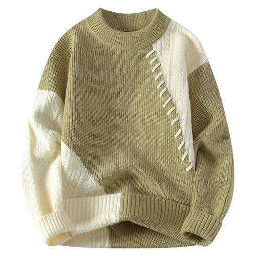Men's Warm Sweater Patchwork Crew Neck Knitted Pullover Loose Casual Street Daily Sweater