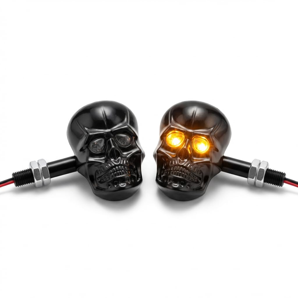 Motorcycle 10mm Screw Skull Head LED Amber Turn Signal Indicator Light (Black)