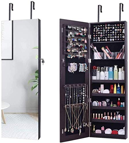 AOOU Jewelry Organizer Jewelry Cabinet,Full Screen Display View Larger Mirror, Full Length Mirror,Large Capacity Dressing Mirror Makeup Jewelry Armoire,Brown
