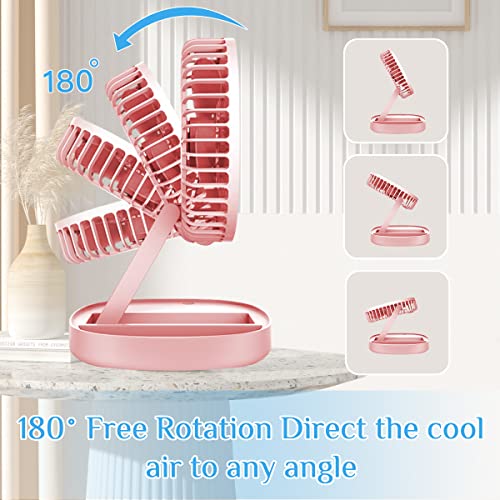 Image of DEPOZA 7 Inch Travel Fan, Portable Folding Desk Fan with 3 Speeds, 185 Rotation, Battery Operated & Rechargeable, Quiet Small Table Fan for Bedroom, Office