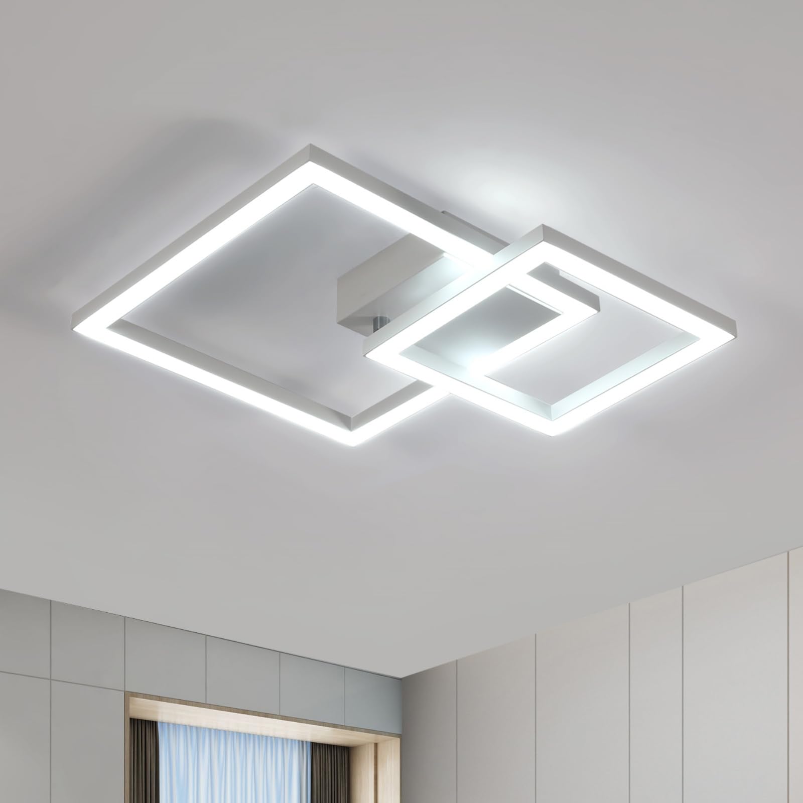 Riserva Modern LED Ceiling Light, 34 W Square Ceiling Light, 350° Rotatable Aluminium Ceiling Lamp for Bedroom, Dining Room, Living Room, Hallway, 6500K Cool White, White