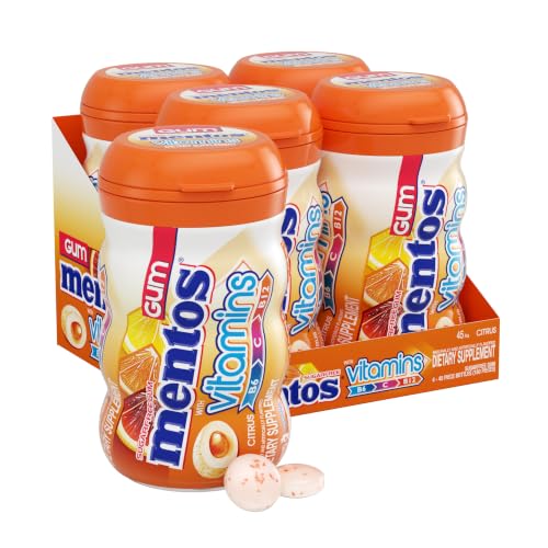 Image of Mentos Sugar Free Vitamin Gum, Xylitol, Citrus, 45 Piece Bottle (4 Pack)