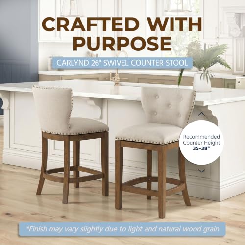Image of ROME + OAK Carlynd 26 inch Counter Stool, Low Back Swivel, Weathered Oak
