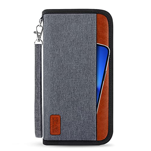 LUROON Passport Holder Travel Wallet, Family Passport Wallet RFID Blocking Waterproof Unisex Travel Document Organiser for Credit Cards ID Card Flight Tickets Money Coins Phone Keys Vaccination Card