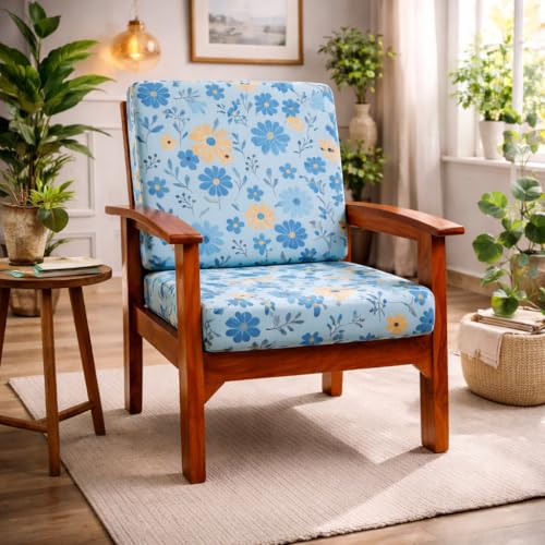 Image of STITCHNEST 'Contour Fit Series' Stretchable Printed Wooden Sofa Cover (Pack of 2) - Elastic Wooden Chair Cover | Wooden Sofa Seat Cover | Size - 20-21 x 20-21 x 3-5 in