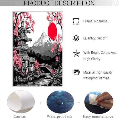 Cuadros de decoración para salón modernos: lienzo de pagoda y Monte Fuji de 60 x 90 cm 7