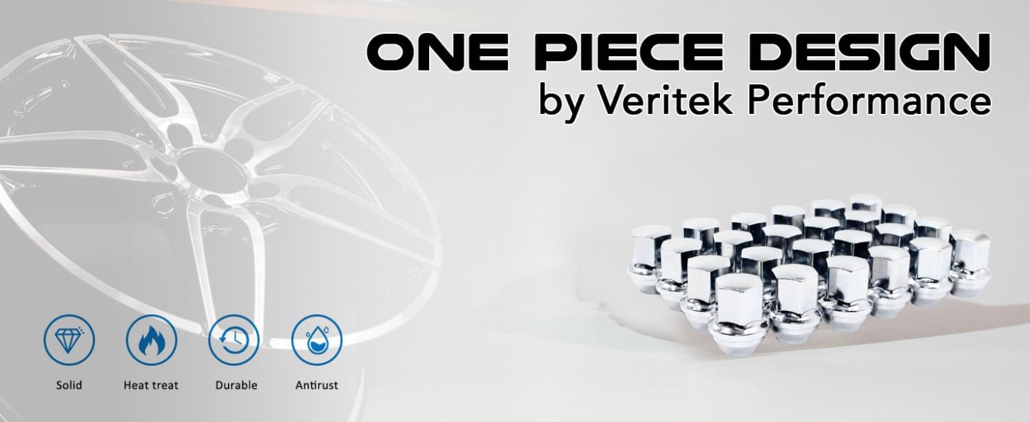 Set of 24 Veritek 14x1.5mm Chrome 7/8 22mm Hex Duplex Large Wide Acorn Seat OEM Style 1.5" 38.5mm Lug Nuts for Buick Cadillac Chevy Chevrolet Chrysler Dodge Jeep RAM Factory Wheels VPE-14155330CH24