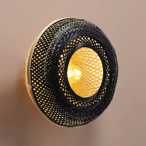 Image of Habere India-All the Cultures Fabricating India Wall Lamps for Living Room Decoration | Bedroom Lights for Walls | Lamps for Living Room | Bamboo Wall Lamp - Round (M: 41 * 41 * 17 cm)