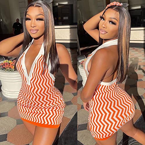 Acelyn Women’s Backless Mini Dress Halter Neck Sleeveless Striped Bodycon Y2K Dress Sexy Summer Casual Knit Dress #TOP1