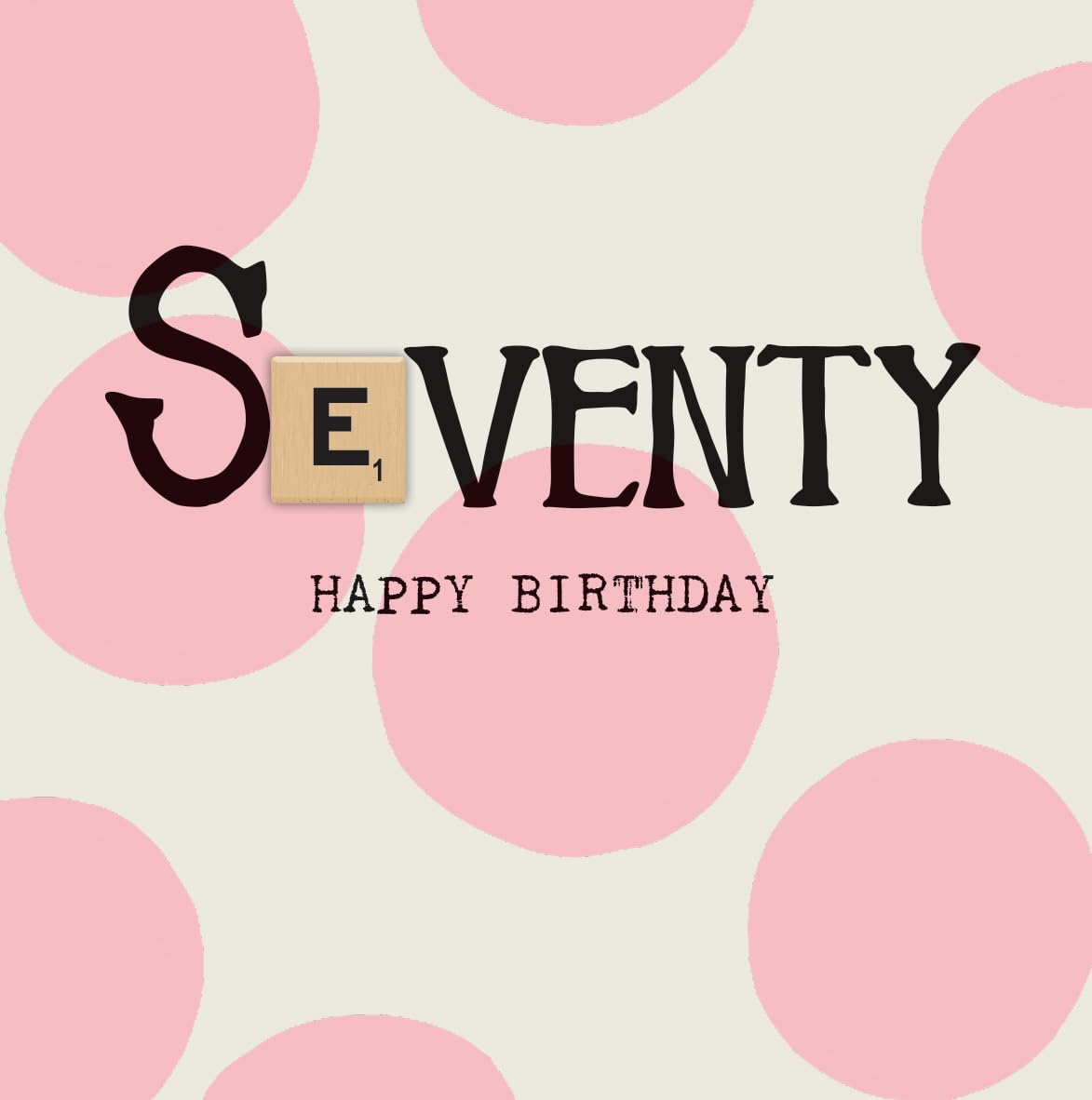 Bexy Boo 70th Birthday Card for Her, Pink Polka Dot Design, with Wooden Scrabble Tile Attachment, Standard Size, Milestone Greeting Card