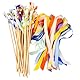 30 Stück Weiß Band Wedding Wands, Band Zauberstäbe Hochzeit Luftschlangen Bunte mit Glocke, Champagnerfarbene Spitzenfeenstab for Geburtstag Weihnachten Urlaub Feiern (Gemischtes Band)