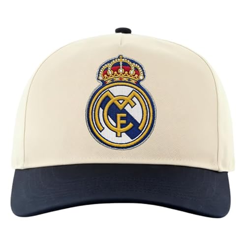 Icon Sports 2026 Compatible with Real Madrid Official Soccer Cap - Cream on Crown with Original Color Logo