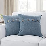 Meekio Set of 2 Deep Grey Blue Square Pillow Covers 20 x 20 Farmhouse Pillow Covers with Coconut But
