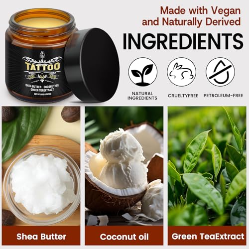 AOAO Tattoo Aftercare Balm, Protective Care Formula for New Tattoos, Color Reviving Moisturizer for Old Tattoos with Shea Butter & Coconut Oil, No-Petroleum, Non-Greasy for Men & Women, 100g/3.527oz
