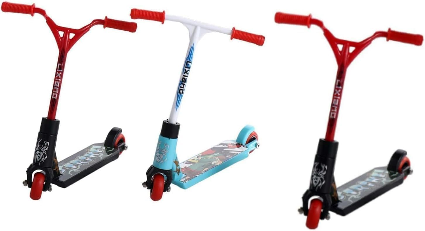 Elzhan 3Pcs Mini Two Wheel Scooter Toys, Finger Board Accessories, Tiny Trick Scooter for Party Favors, Training, Birthday Gifts, Boards and Bikes