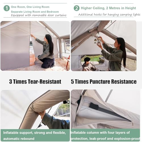 Inflatable Tent House 8 Person Family 4 Season Air Tents for Camping, Outdoor Big Inflatable Tent with Pump Easy Setup Large Blow Up Tents, Glamping Tents Large Vestibule,Grey1 - Image 7