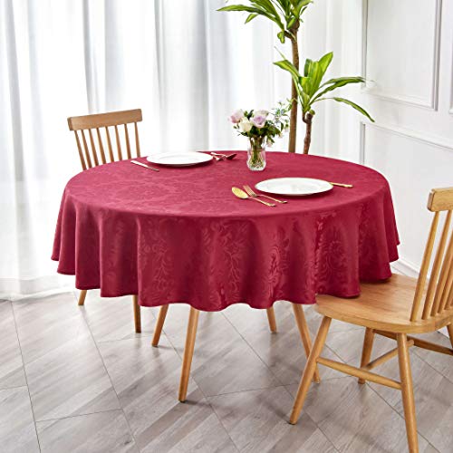maxmill Round Jacquard Tablecloths Damask Design Spillproof Wrinkle Free Heavy Weight Soft Table Cloth for Circular Table Cover of Buffet Banquet Parties Holiday Dinner Round 90 Inch Ruby Red