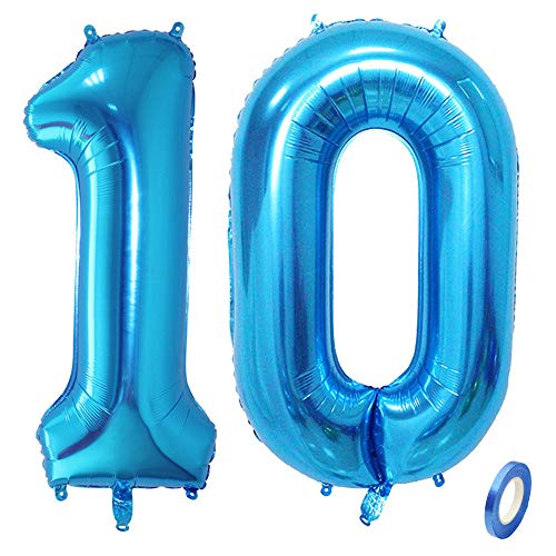 Jurxy Globos con número 10 para cumpleaños o aniversario, color azul #10 Cover