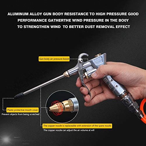 Air Blow Gun Air Compressor Duster with Extension Nozzle with 1/4" BSP British & German High Pressure Pistol-Grip Connector Pneumatic Air Duster Cleaning Tool